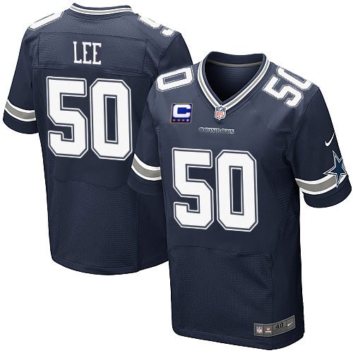 Men's Elite Sean Lee C Patch Nike Jersey Navy Blue Home - #50 NFL Dallas Cowboys